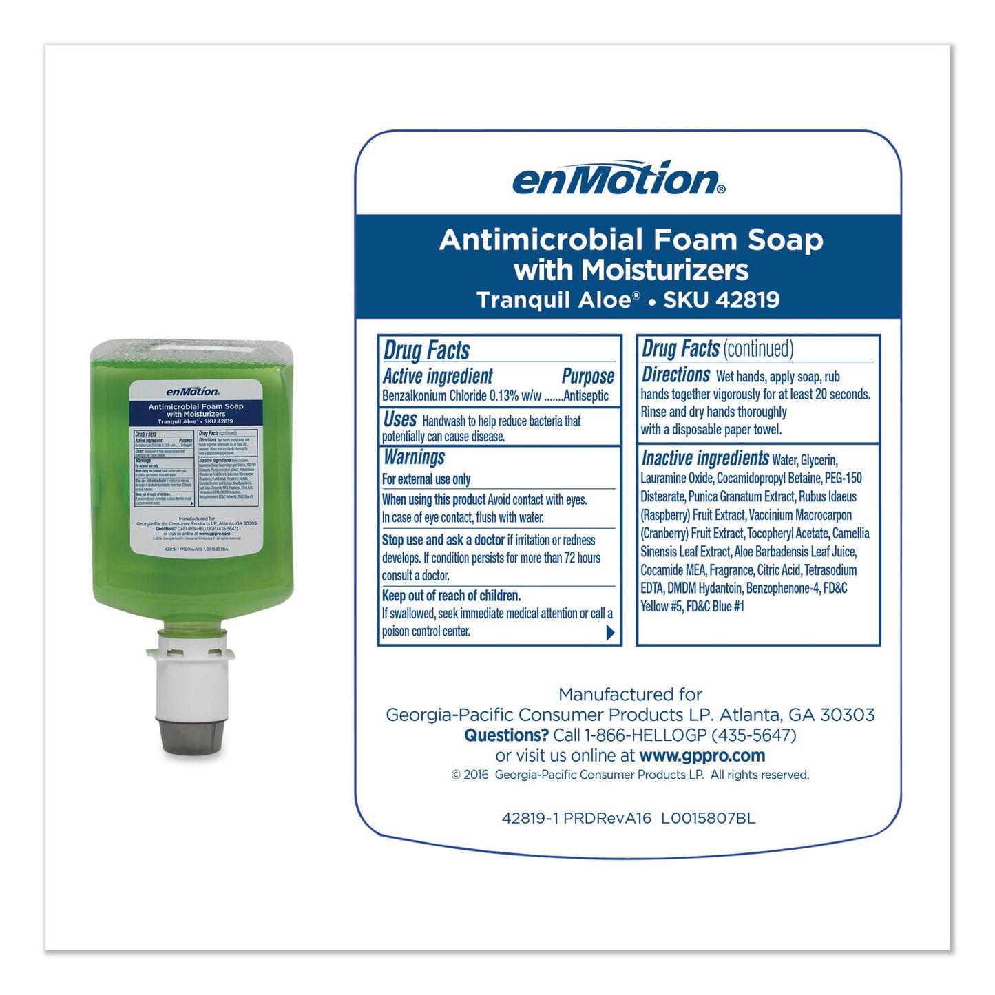 Georgia Pacific® Professional GP enMotion Automated Touchless Antimicrobial Foam Soap Refill, Tranquil Aloe Scent, 1,200 mL Bottle, 2/Carton (GPC42819)