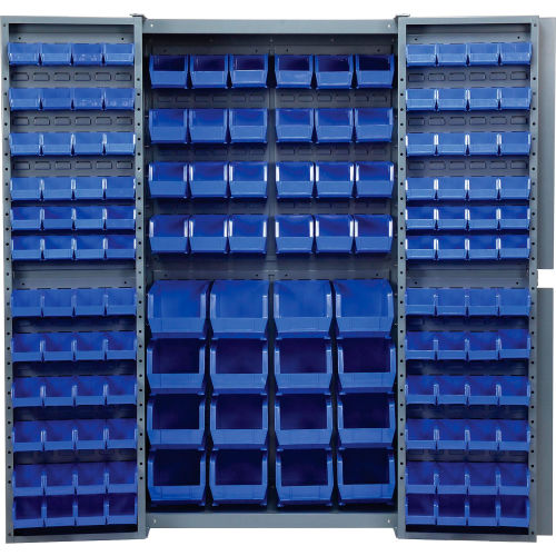 Global Industrial Storage Cabinet w/ 136 Blue Bins, Unassembled, 417 lbs. Weight, 38"W x 24"D x 72"H (WB603400BL)