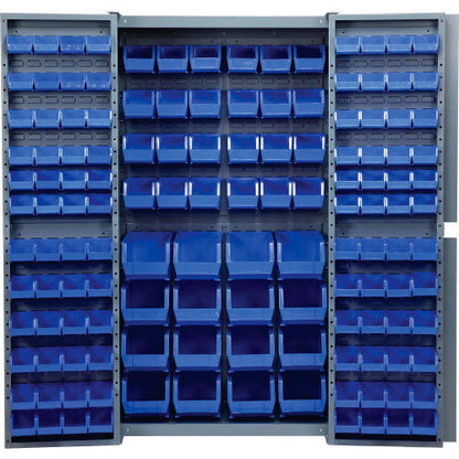 Global Industrial Storage Cabinet w/ 136 Blue Bins, Unassembled, 417 lbs. Weight, 38"W x 24"D x 72"H (WB603400BL)