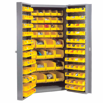 Global Industrial Storage Cabinet w/ 136 Yellow Bins, Assembled, 417 lbs. Weight, 38"W x 24"D x 72"H (WB603401YL)