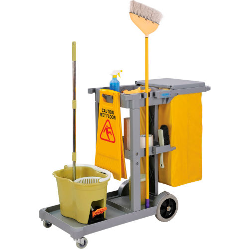 Global Industrial Janitor Cart Gray with 25 Gallon Vinyl Bag (WB603590)