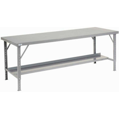 Global Industrial Extra Long Assembly Workbench, 84 x 34", Folding Leg, Steel Square Edge (WB606758)
