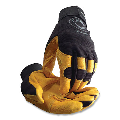 Caiman 2900 Pig Grain Palm and Knuckle Protection Mechanics Gloves, X-Large, Black/Yellow (607-2900-XL)