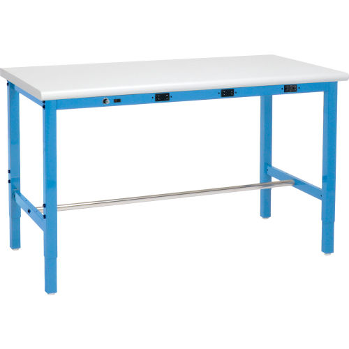 Global Industrial 72 x 30 Adjustable Height Workbench - Power Apron, ESD Safety Edge Blue (WB607267BBLA)