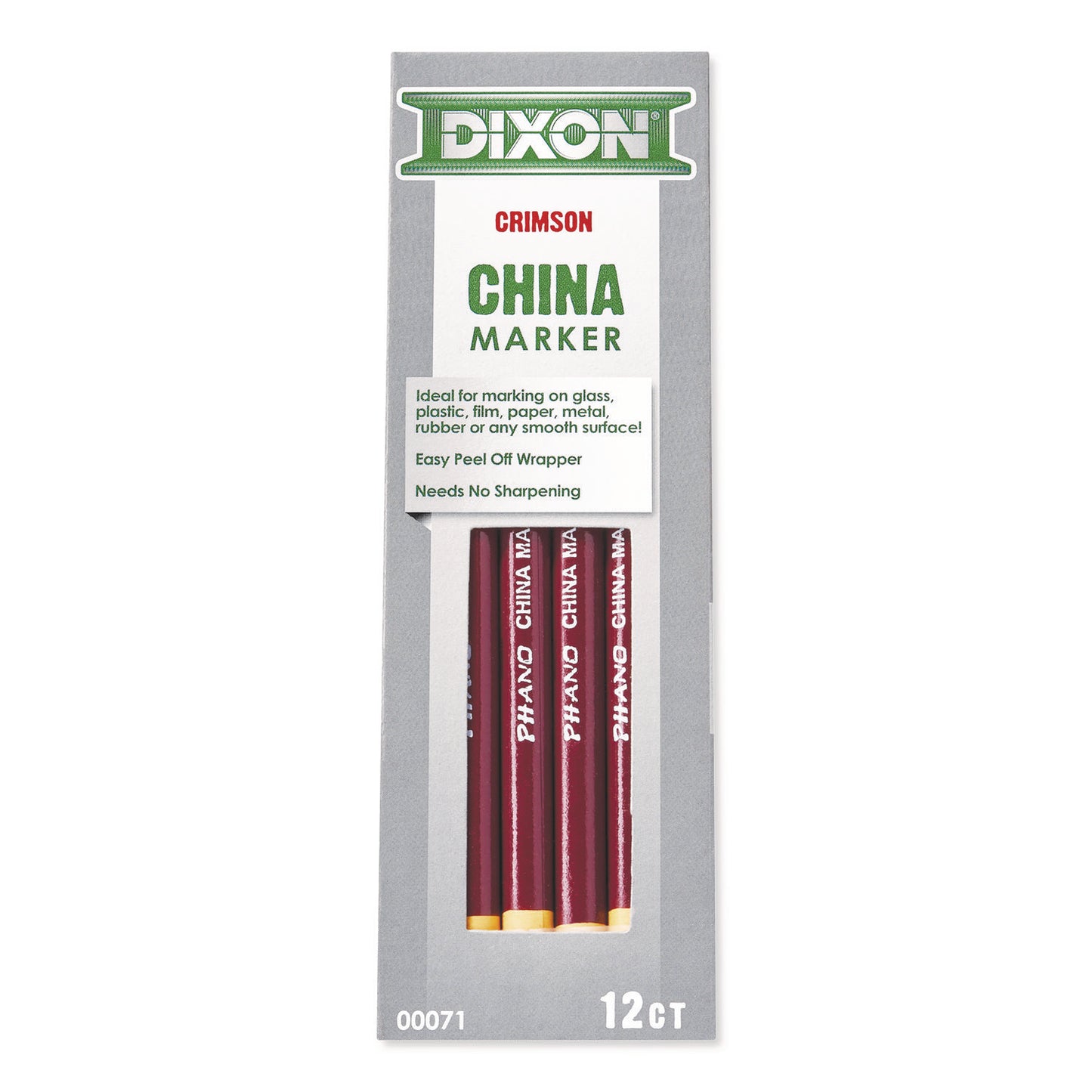 Dixon® China Marker, 0.3" x 7", Crimson Red, Dozen (DIX000710002)