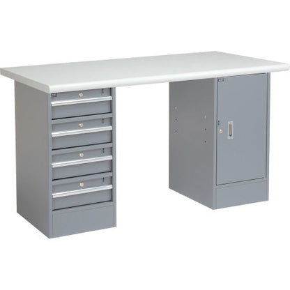 Global Industrial 60 x 30 Pedestal Workbench 4 Drawers & 1 Cabinet, Laminate Safety Edge Gray (WB607624)