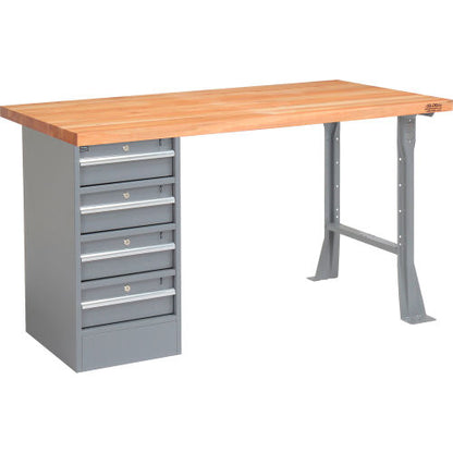 Global Industrial 72 x 30 Pedestal Workbench - 4 Drawers, Maple Block Square Edge - Gray (WB607677)