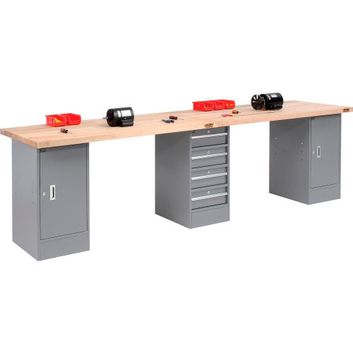 Global Industrial 120x30 Production Workbench, Maple Square Edge Top, 2 Cabinet, 4 Drawer GY (WB607975)