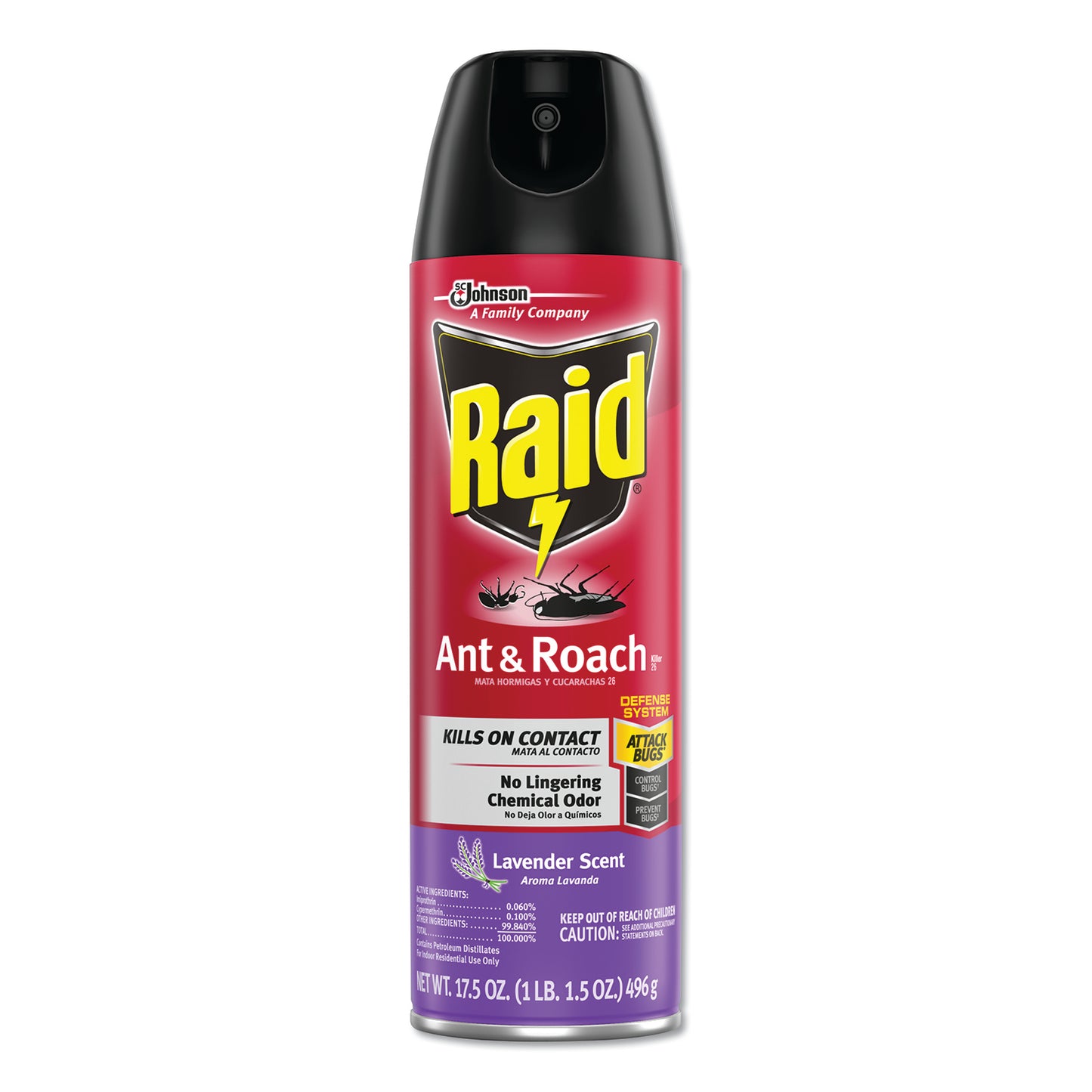 Raid® Ant and Roach Killer, 17.5 oz Aerosol Spray, Lavender, 12/Carton (SJN386221)