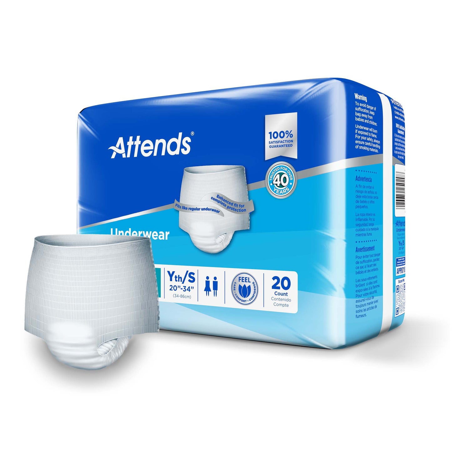 Attends® Unisex Adult Absorbent Underwear Pull On with Tear Away Seams Small Disposable Heavy Absorbency (546743_CS)