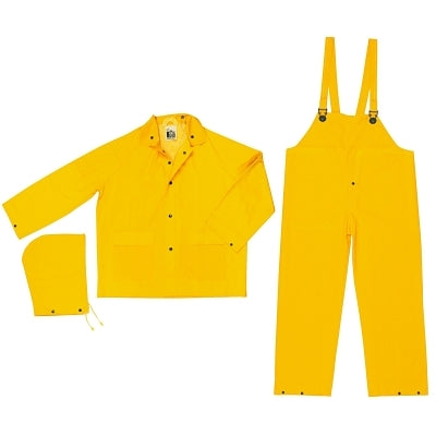 MCR Safety Three-Piece Rain Suit, Jacket/Hood/Bib Pants, 0.35 mm PVC/Poly, Yellow, X-Large (611-2003XL)