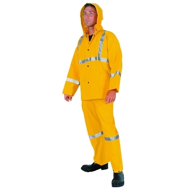 MCR Safety Three-Piece Rain Suit, Jacket/Hood/Overalls, 0.35 mm PVC/Poly, Yellow, Large (611-2403RL)