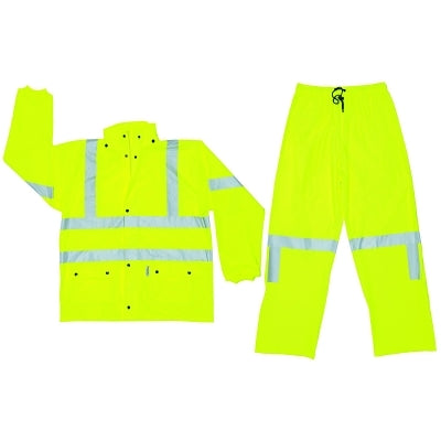 MCR Safety Luminator™ Class III Rain Suit, 0.4 mm Polyurethane, Fluorescent Lime, Large (611-5182L)