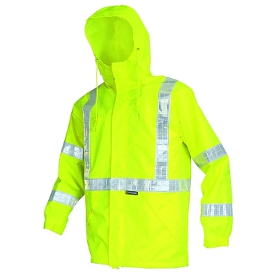 MCR Safety 598RJH Luminator™ Class 3 Breathable Rain Jacket, Poly/PU, Fluorescent Lime, Large (611-598RJHL)