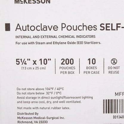 McKesson Sterilization Pouch Ethylene Oxide (EO) Gas / Steam 5-1/4 X 10 Inch Transparent Blue / White Self Seal Paper / Film (960944_CS)
