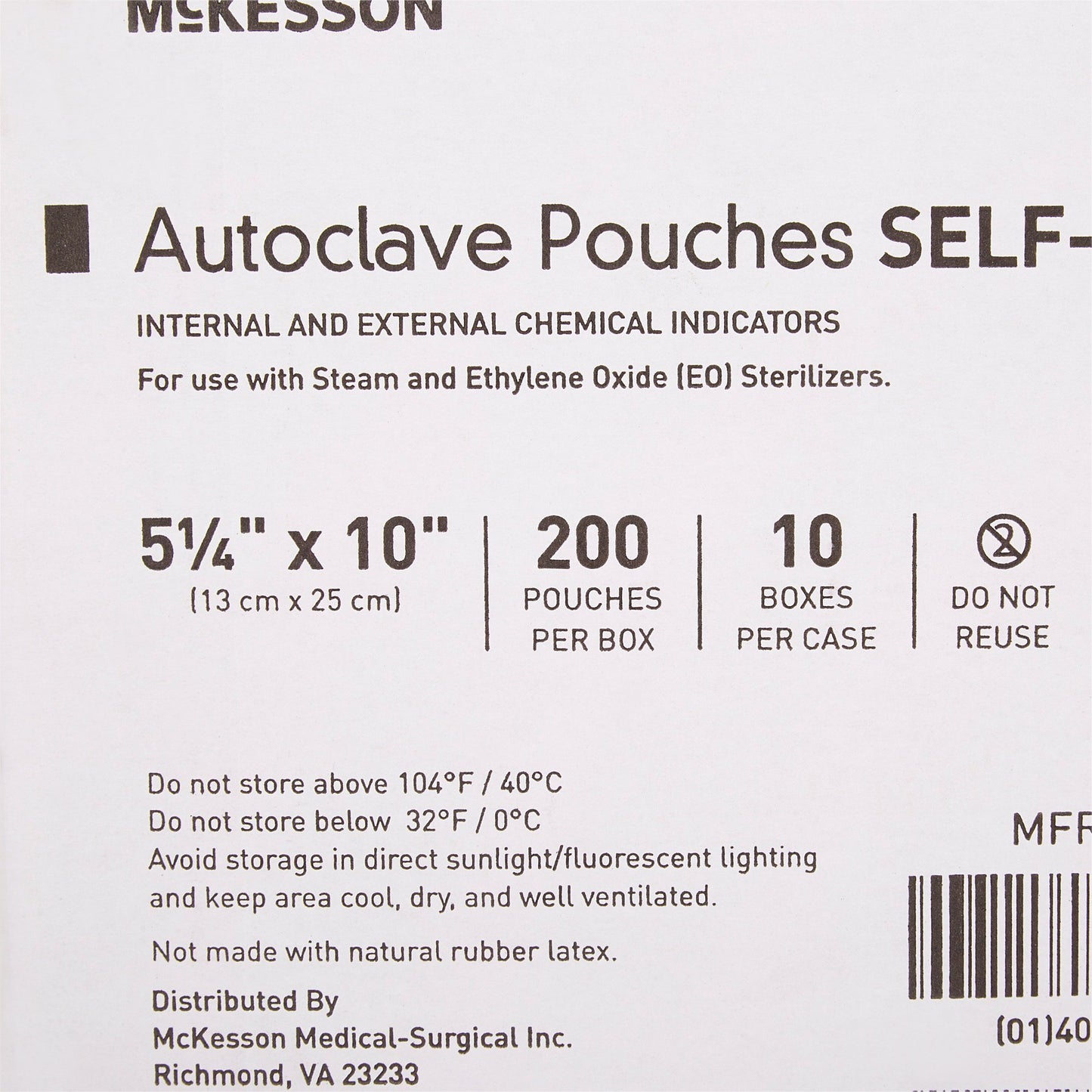 McKesson Sterilization Pouch Ethylene Oxide (EO) Gas / Steam 5-1/4 X 10 Inch Transparent Blue / White Self Seal Paper / Film (960944_BX)