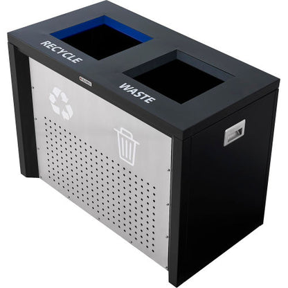 Global Industrial Two-Stream Recycling & Trash Station, 72 Gallon, Black (WB615161)