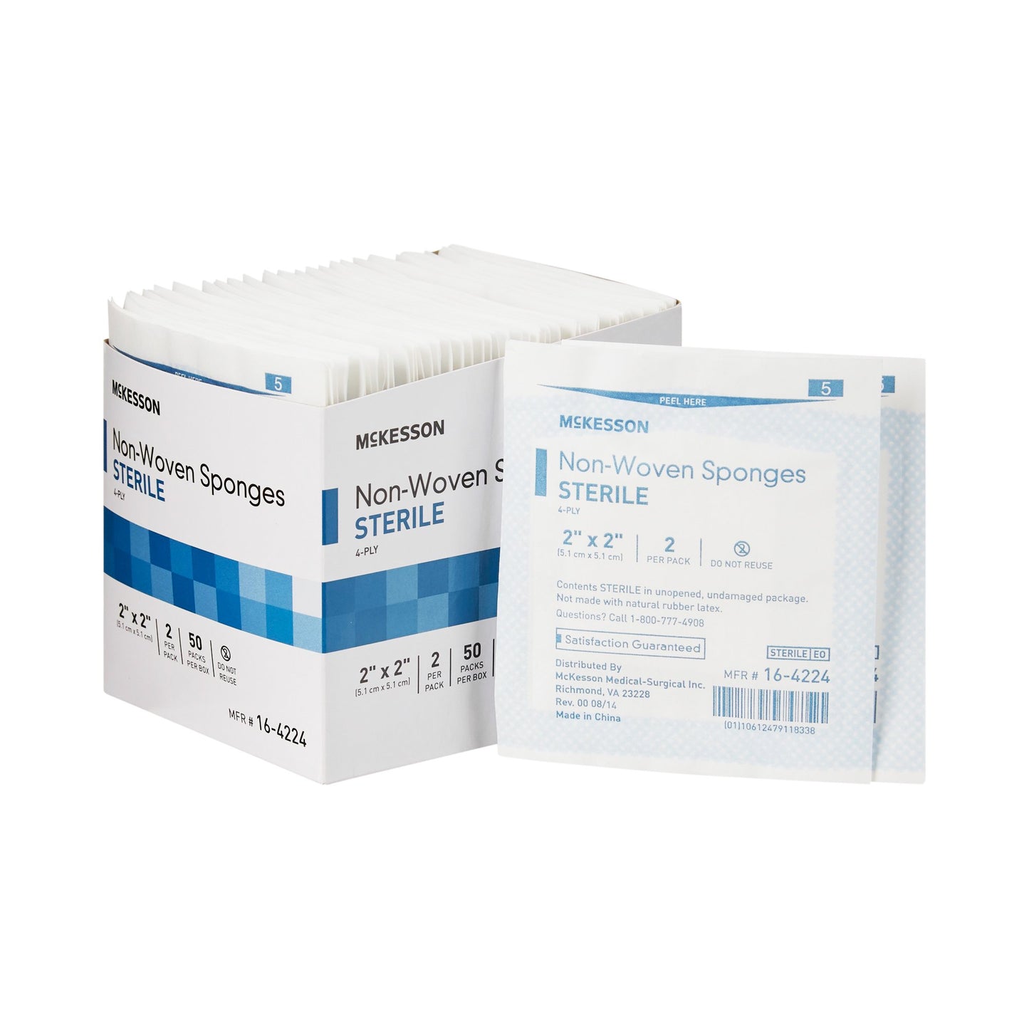 McKesson Nonwoven Sponge 2 X 2 Inch 4-Ply Sterile 2 per Pack (446032_BX)