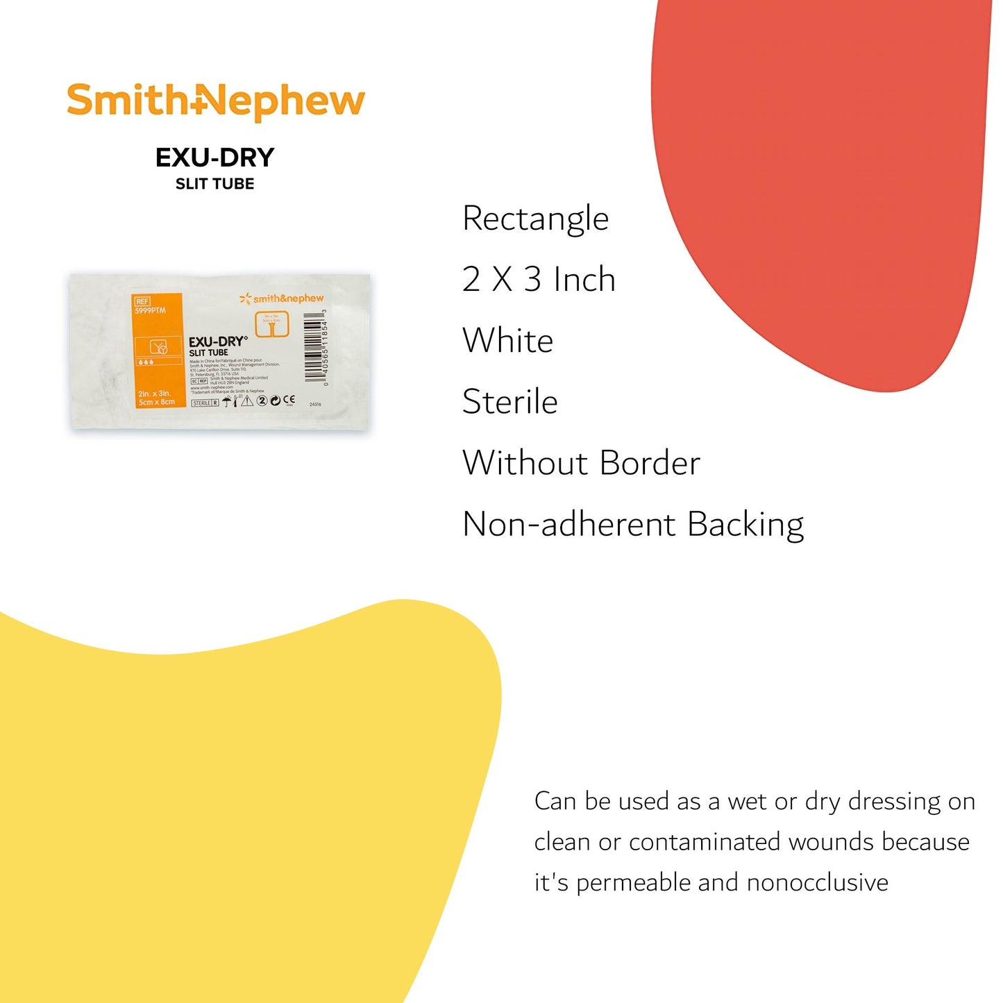 EXU-DRY Anti-Shear Super Absorbent Dressing 2 X 3 Inch Slit Tube (474300_CS)