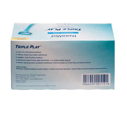 DawnMist® Triple Play™ Personal Razor with Lubricating Strip Single Edge Triple Blade NonSterile Disposable (514816_BX)