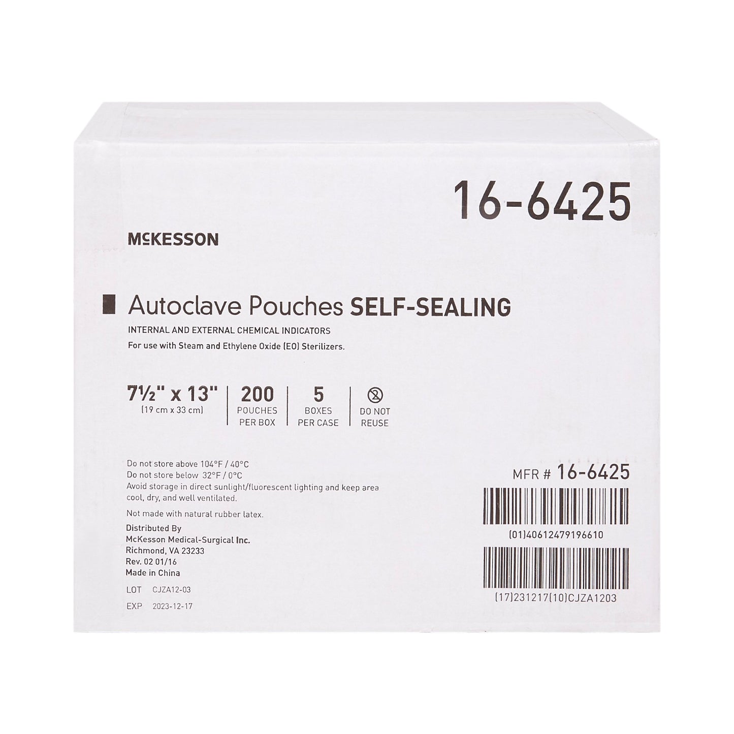 McKesson Sterilization Pouch Ethylene Oxide (EO) Gas / Steam 7-1/2 X 13 Inch Transparent Blue / White Self Seal Paper / Film (960945_BX)