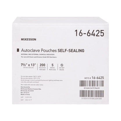 McKesson Sterilization Pouch Ethylene Oxide (EO) Gas / Steam 7-1/2 X 13 Inch Transparent Blue / White Self Seal Paper / Film (960945_BX)