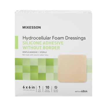 McKesson Foam Dressing 6 X 6 Inch Without Border Film Backing Silicone Gel Adhesive Square Sterile (1083087_BX)