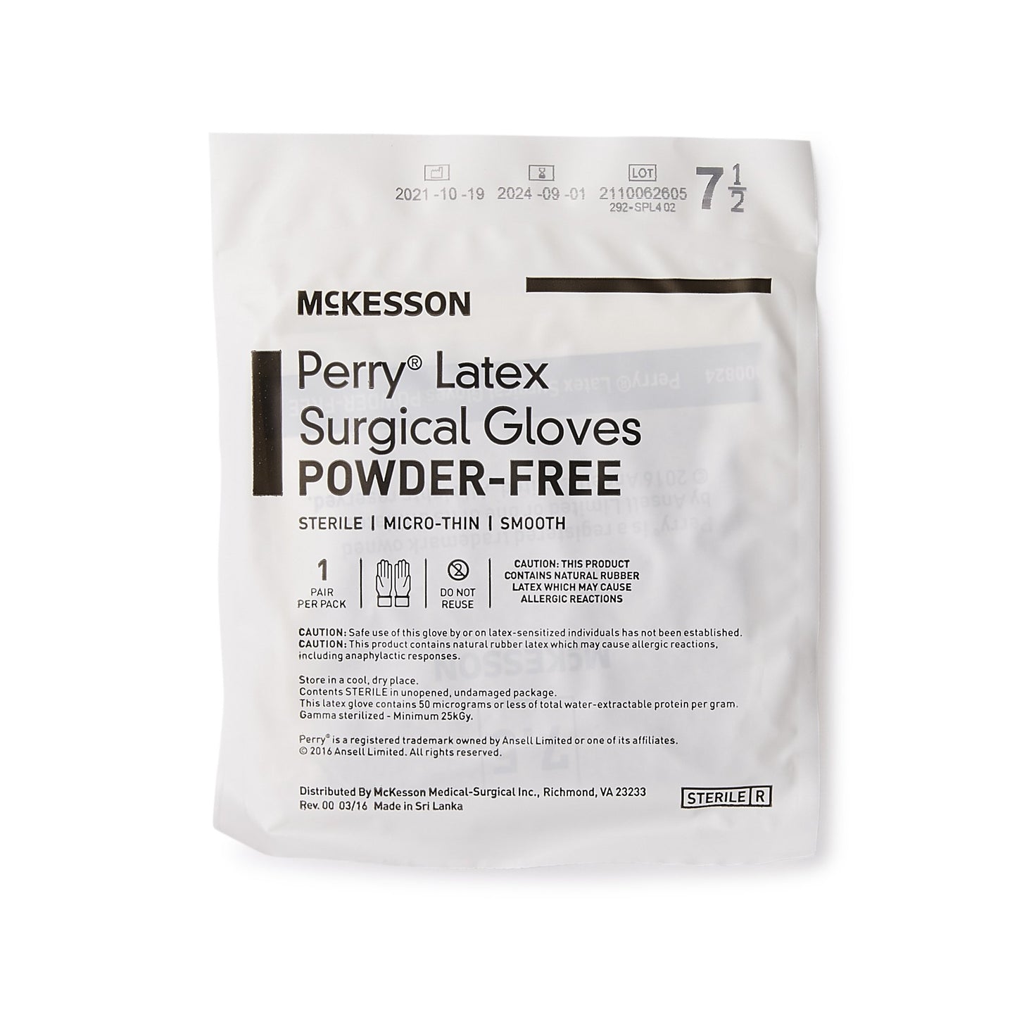 McKesson Perry® Surgical Glove Size 7.5 Sterile Latex Standard Cuff Length Smooth Brown Not Chemo Approved (1044731_CS)