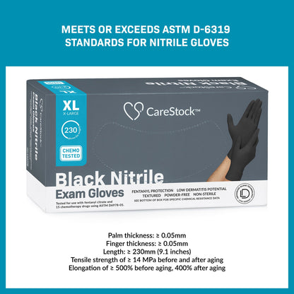 CareStock™ Exam Glove X-Large NonSterile Nitrile Standard Cuff Length Fully Textured Black Not Rated (1230895_BX)