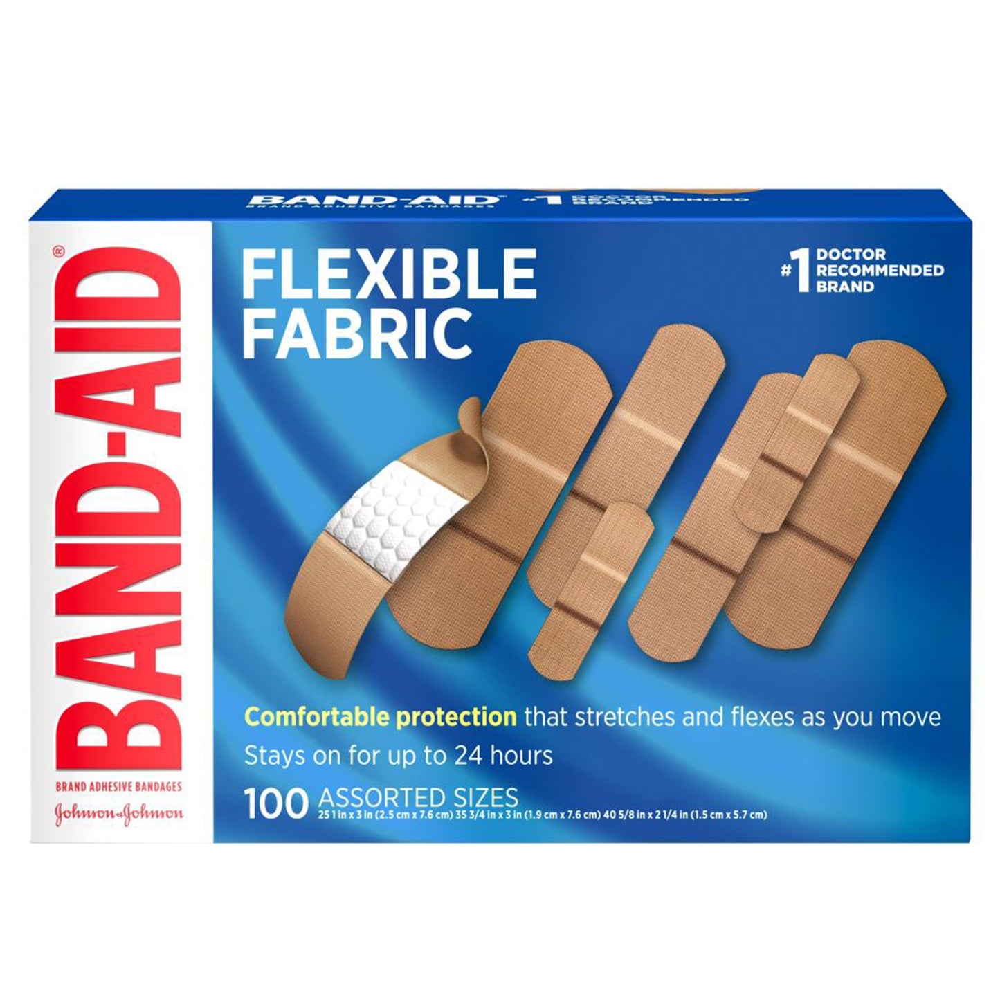 Band-Aid® Flexible Fabric Adhesive Strip (25) 1 X 3 Inch / (35) 3/4 X 3 Inch / (40) 5/8 X 2-1/4 Inch Fabric Rectangle Tan Sterile (1228804_BX)