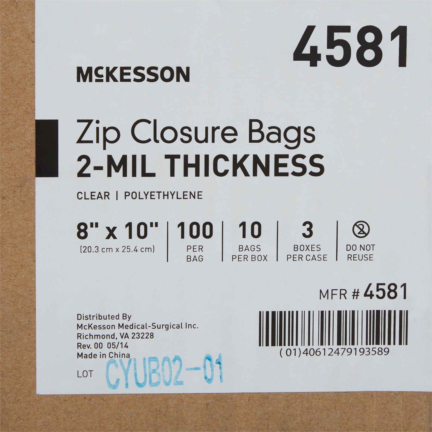 McKesson Reclosable Bag 8 X 10 Inch Polyethylene Clear Zipper Closure (854574_CS)