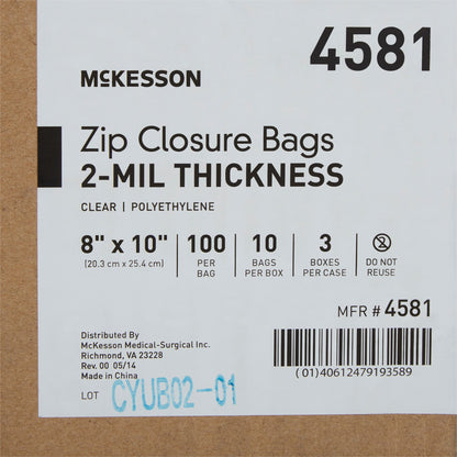 McKesson Reclosable Bag 8 X 10 Inch Polyethylene Clear Zipper Closure (854574_CS)