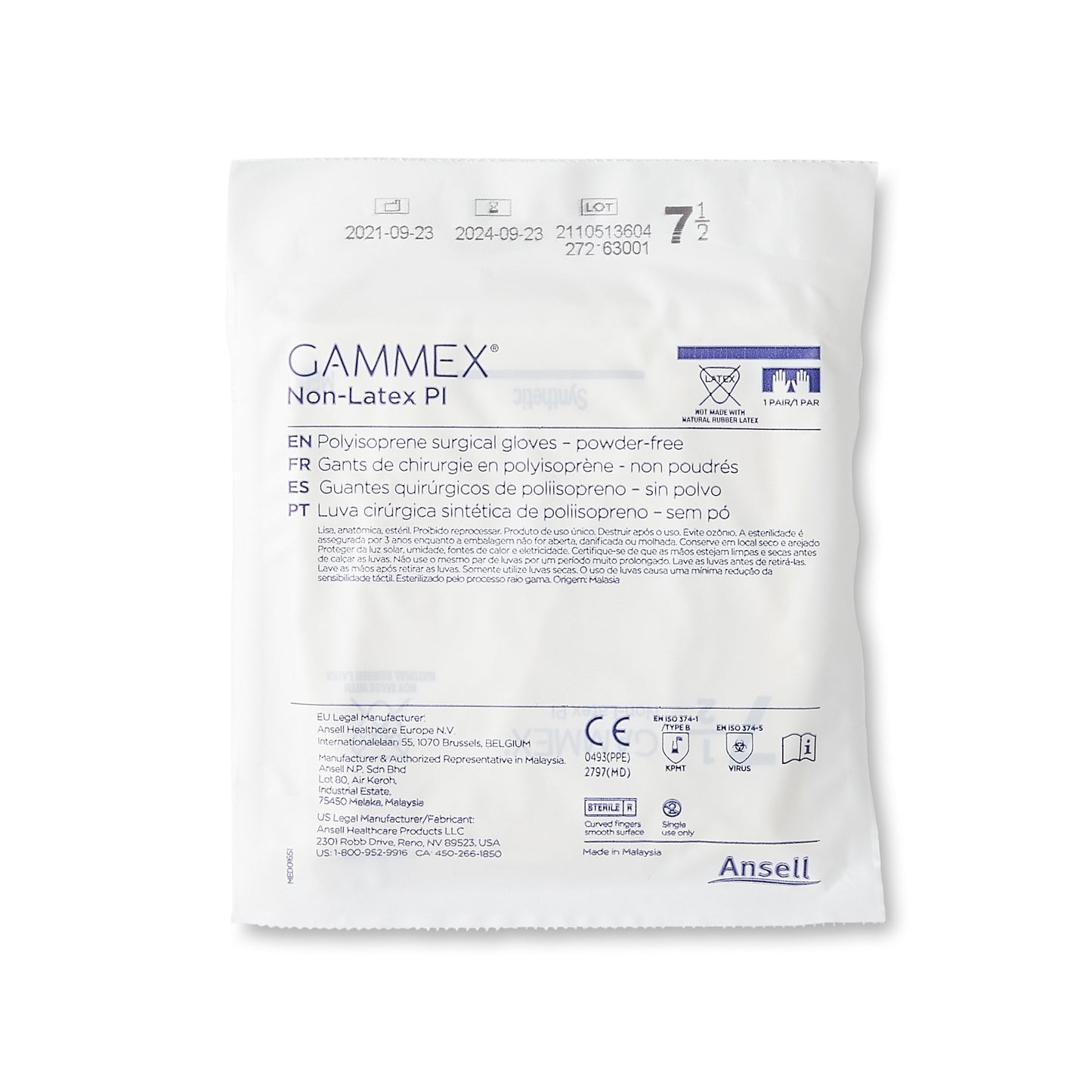 GAMMEX® Non-Latex PI Surgical Glove Size 7.5 Sterile Polyisoprene Standard Cuff Length Micro-Textured White Chemo Tested (765479_CS)
