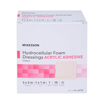 McKesson Foam Dressing 3 X 3 Inch With Border Film Backing Acrylic Adhesive Square Sterile (1138279_BX)