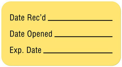 United Ad Label Pre-Printed / Write On Label Auxiliary Label Yellow Paper Date Rec'D __________ / Date Opened __________ / Exp. Date __________ Quality Control Label 7/8 X 1-5/8 Inch (1007800_RL)
