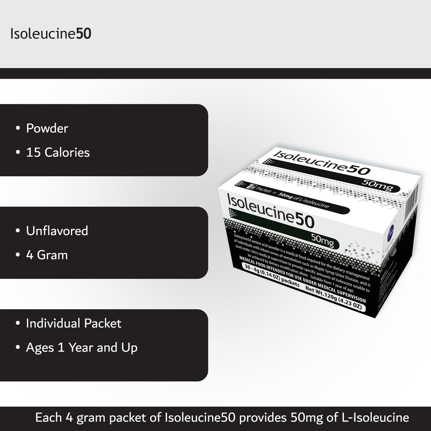 Isoleucine50 Oral Supplement Unflavored Powder 4 Gram Individual Packet (1140727_EA)