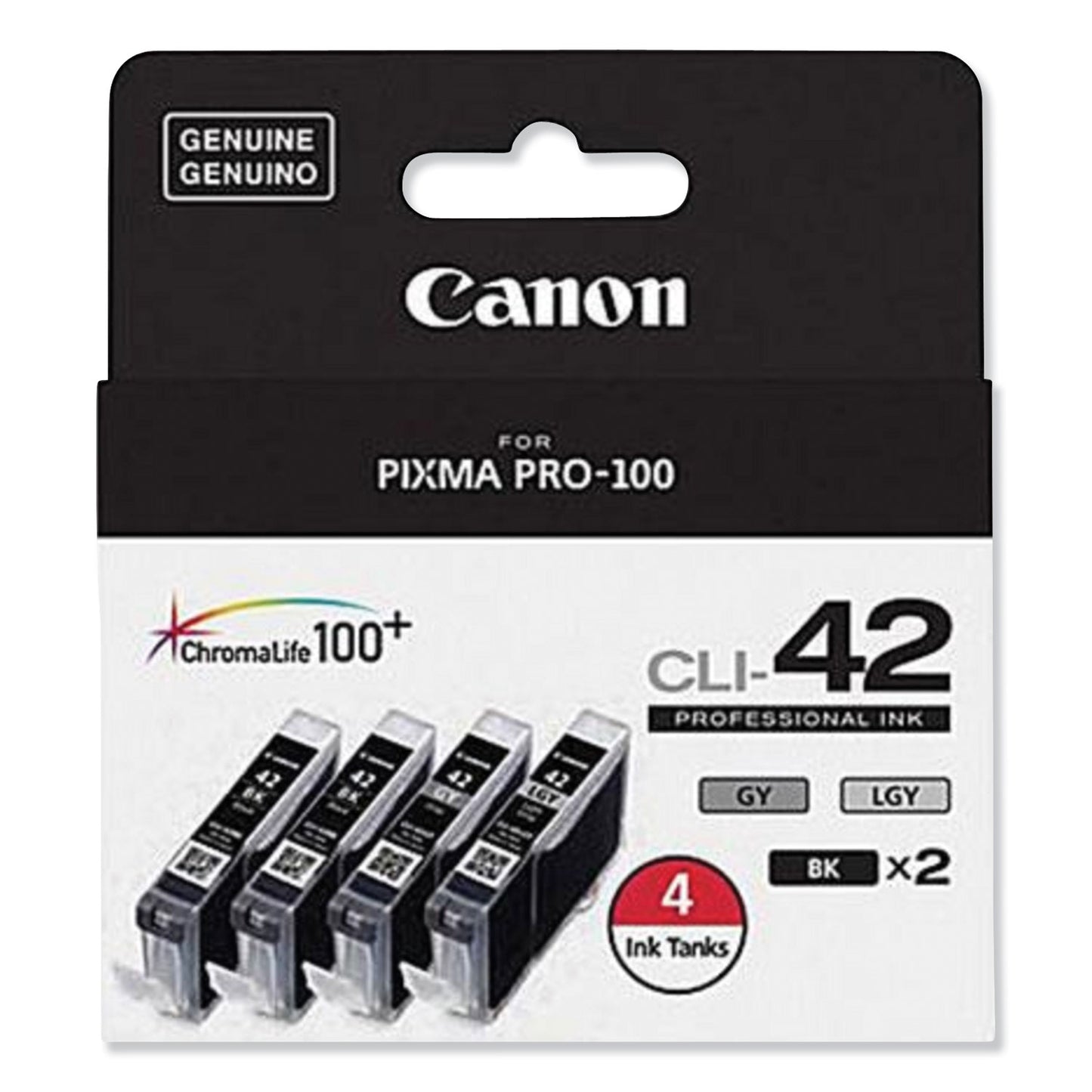 Canon® 6384B008 (CLI-42) ChromaLife100+ Ink, Black/Gray/Light Gray, 4/Pack (CNM6384B008)