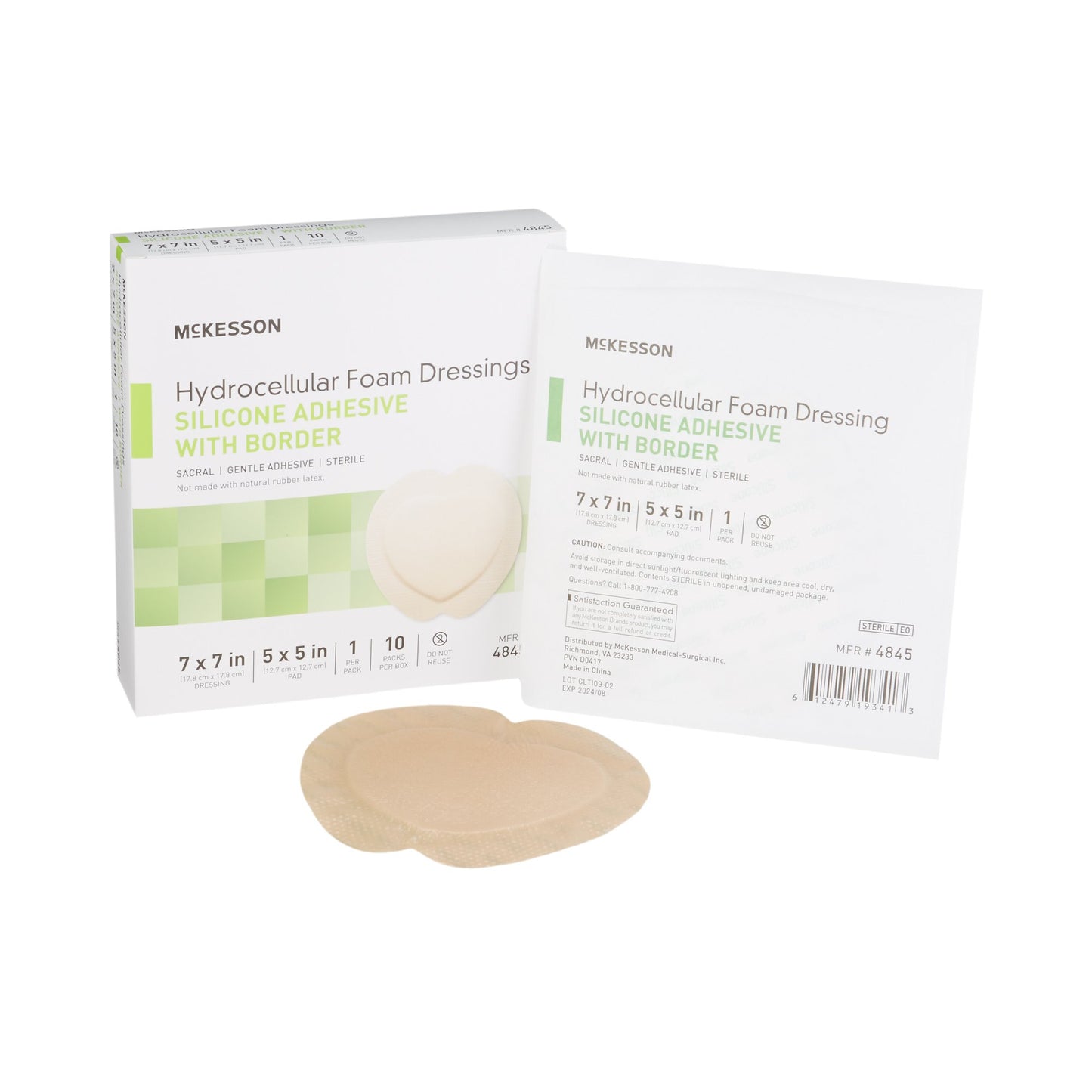 McKesson Foam Dressing 7 X 7 Inch With Border Film Backing Silicone Gel Adhesive Sacral Sterile (886434_BX)