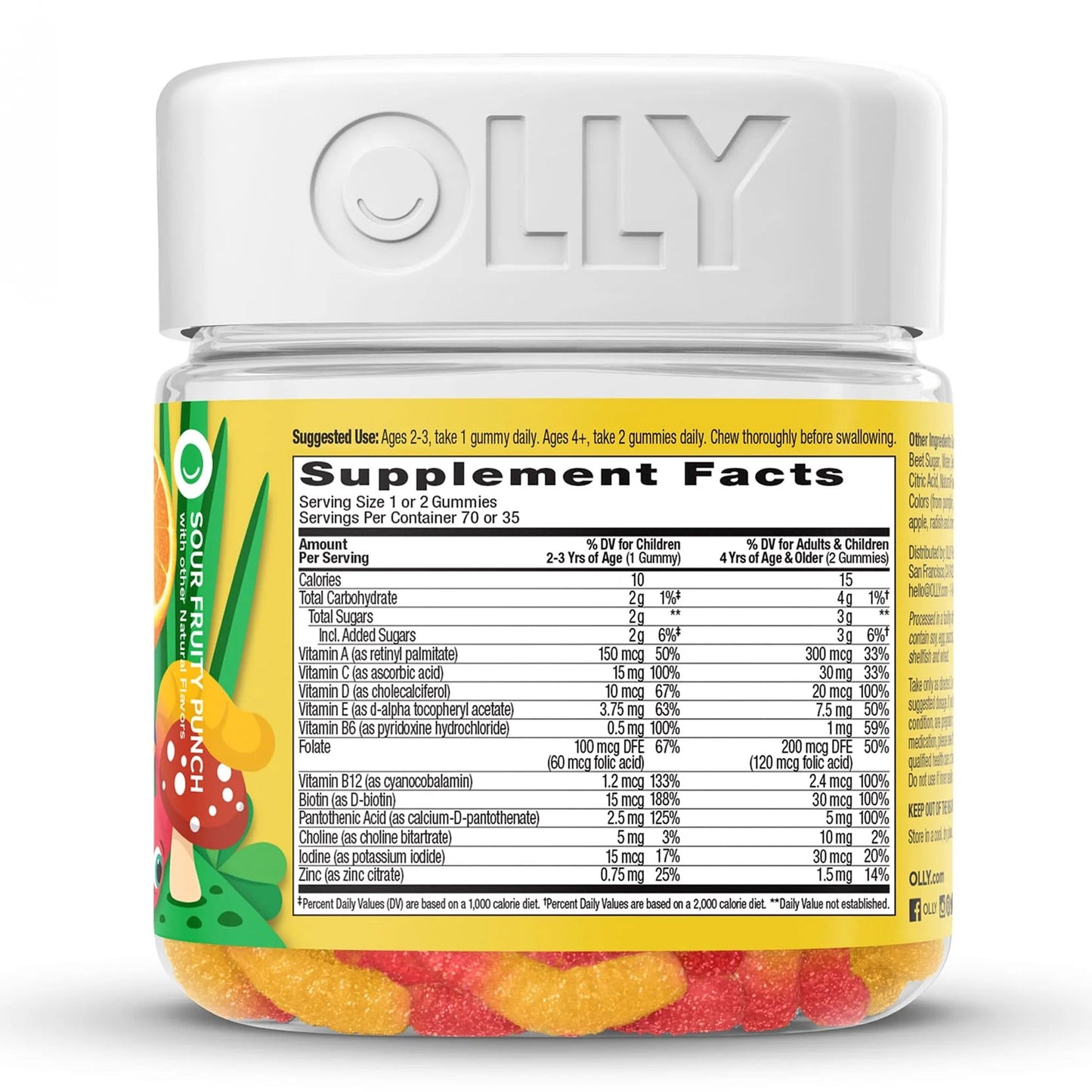 OLLY® Kids Multi Gummy Worms Dietary Supplement Vitamin A / B6 / B12 / C / D / E / Zinc 150 mcg - 0.5 mg - 1.2 mcg - 15 mg - 10 mcg - 3.75 mg - 0.75 mg Strength Gummy 70 per Bottle Sour Fruity Punch Flavor (1249517_BT)