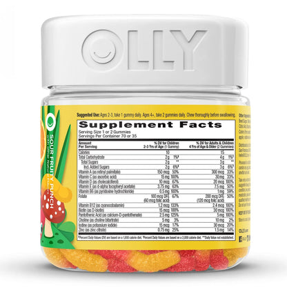 OLLY® Kids Multi Gummy Worms Dietary Supplement Vitamin A / B6 / B12 / C / D / E / Zinc 150 mcg - 0.5 mg - 1.2 mcg - 15 mg - 10 mcg - 3.75 mg - 0.75 mg Strength Gummy 70 per Bottle Sour Fruity Punch Flavor (1249517_BT)