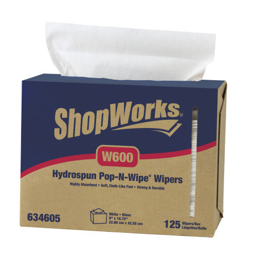 ShopWorks® W600 Wipers, Hydrospun, White, 8.25"x16.75", InterFolded, Case of 1250 (HOS634605)