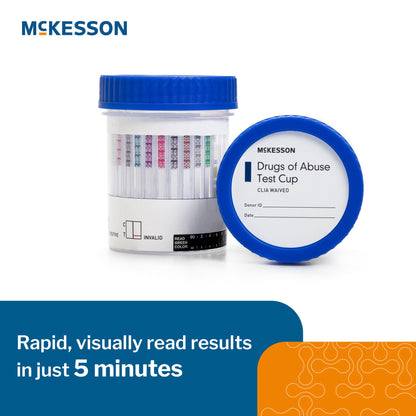 McKesson Drugs of Abuse Test Kit AMP, BAR, BUP, BZO, COC, mAMP/MET, MDMA, MOP300, MTD, OXY, PCP, PPX, TCA, THC (OX, pH, SG) 25 Tests CLIA Waived (1101528_BX)