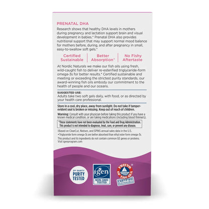 Nordic Naturals® Prenatal DHA Dietary Supplement Vitamin D3 10 mcg Strength Softgel 90 per Bottle (1264949_BT)