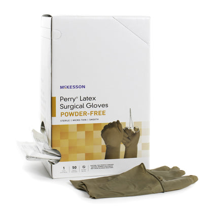 McKesson Perry® Surgical Glove Size 9 Sterile Latex Standard Cuff Length Smooth Brown Not Chemo Approved (1044734_CS)