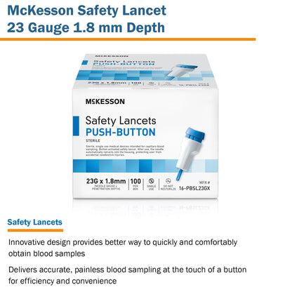 McKesson Safety Lancet 23 Gauge Retractable Push Button Activation Finger (1217990_CS)