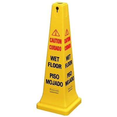Rubbermaid Safety Cones, Multi-Lingual "Wet Floor", 36 in, Yellow (640-FG627677YEL)