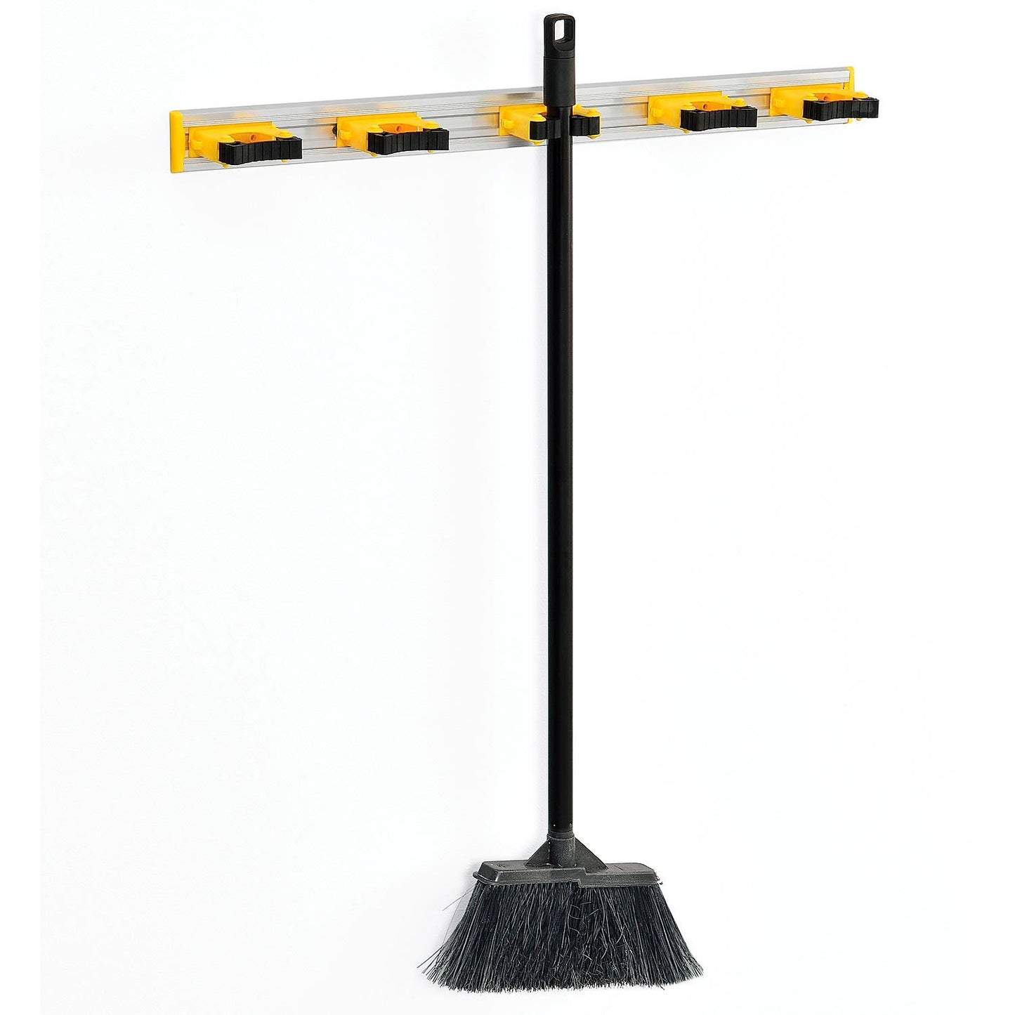 Global Industrial Mop & Broom Holder, Gray/Black/Yellow, 27-1/2", 5 Prongs (WB640938)