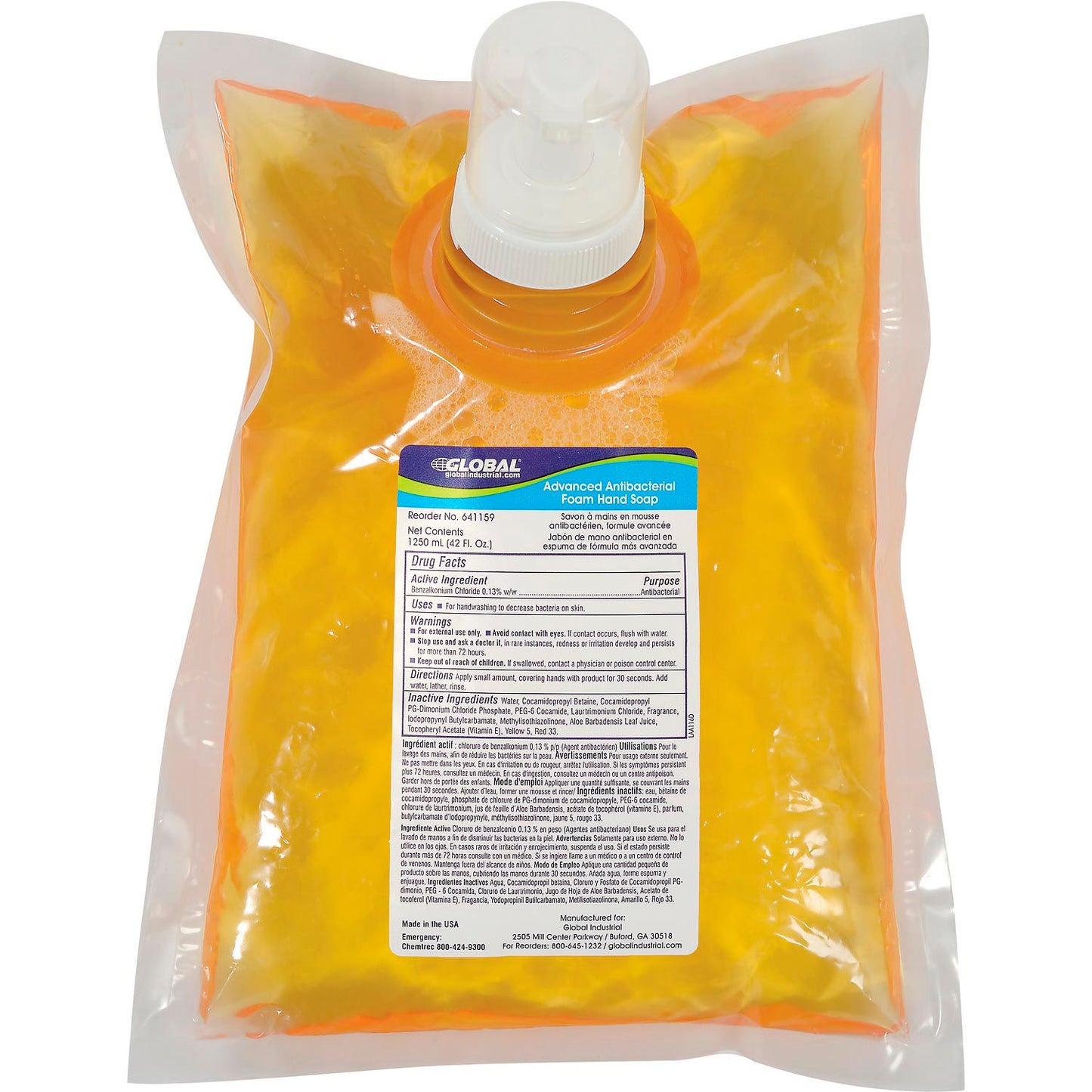 Global Industrial Advanced Antibacterial Foam Hand Soap 1200ml Refill - 6 Refills/Case (WB641159)