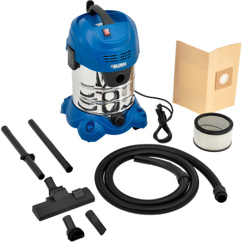 Global Industrial Stainless Steel Wet/Dry Vacuum, 6.6 Gallon Cap. (WB641195)