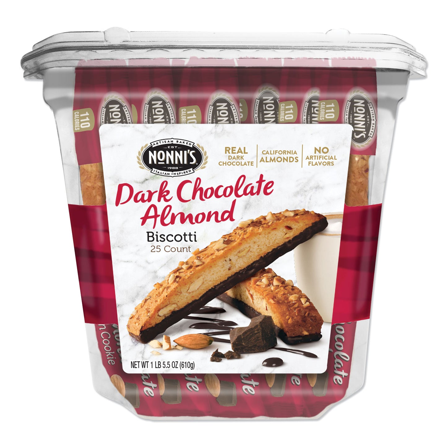 Nonni's® Biscotti, Dark Chocolate Almond, 0.85 oz Individually Wrapped, 25/Pack (NONNSD97651)